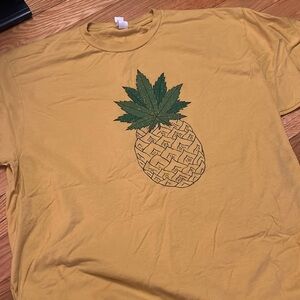 XL Unisex Pineapple + Canna Leaf Mustard Colored T Shirt